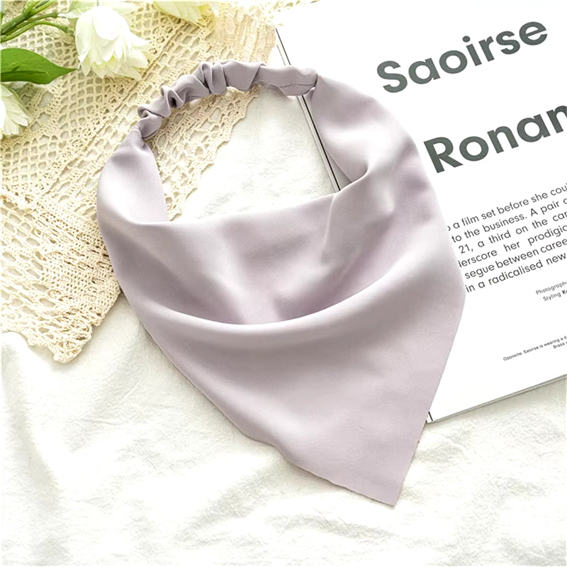 Woman Girls Solid Summer Head Scarf Chiffon Triangle Bandanas Women Elastic Hairband Hair Accessories Headwear Ornaments