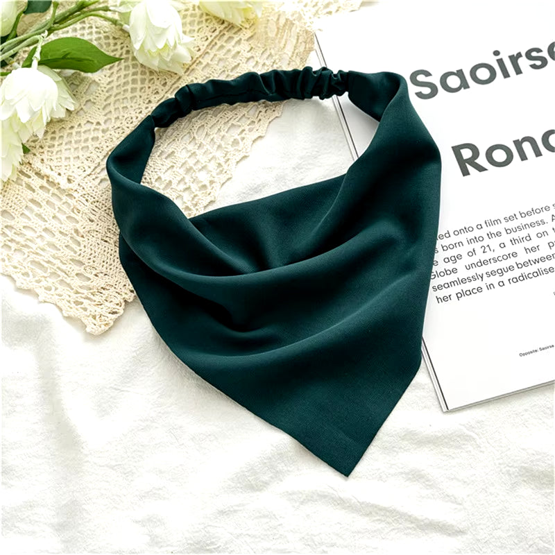 Woman Girls Solid Summer Head Scarf Chiffon Triangle Bandanas Women Elastic Hairband Hair Accessories Headwear Ornaments