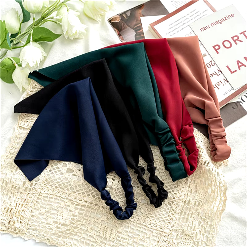 Woman Girls Solid Summer Head Scarf Chiffon Triangle Bandanas Women Elastic Hairband Hair Accessories Headwear Ornaments