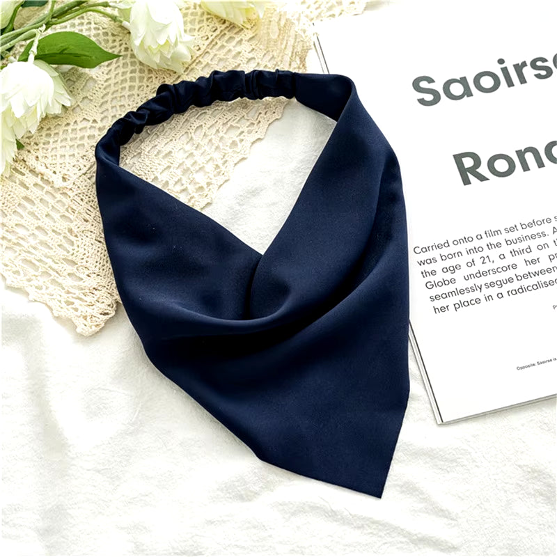 Woman Girls Solid Summer Head Scarf Chiffon Triangle Bandanas Women Elastic Hairband Hair Accessories Headwear Ornaments