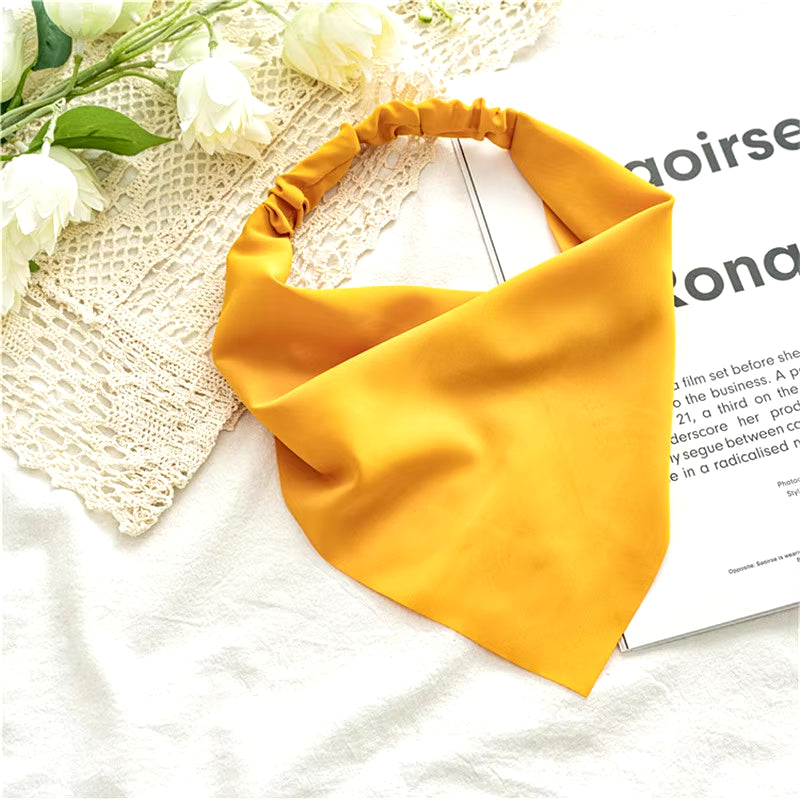 Woman Girls Solid Summer Head Scarf Chiffon Triangle Bandanas Women Elastic Hairband Hair Accessories Headwear Ornaments