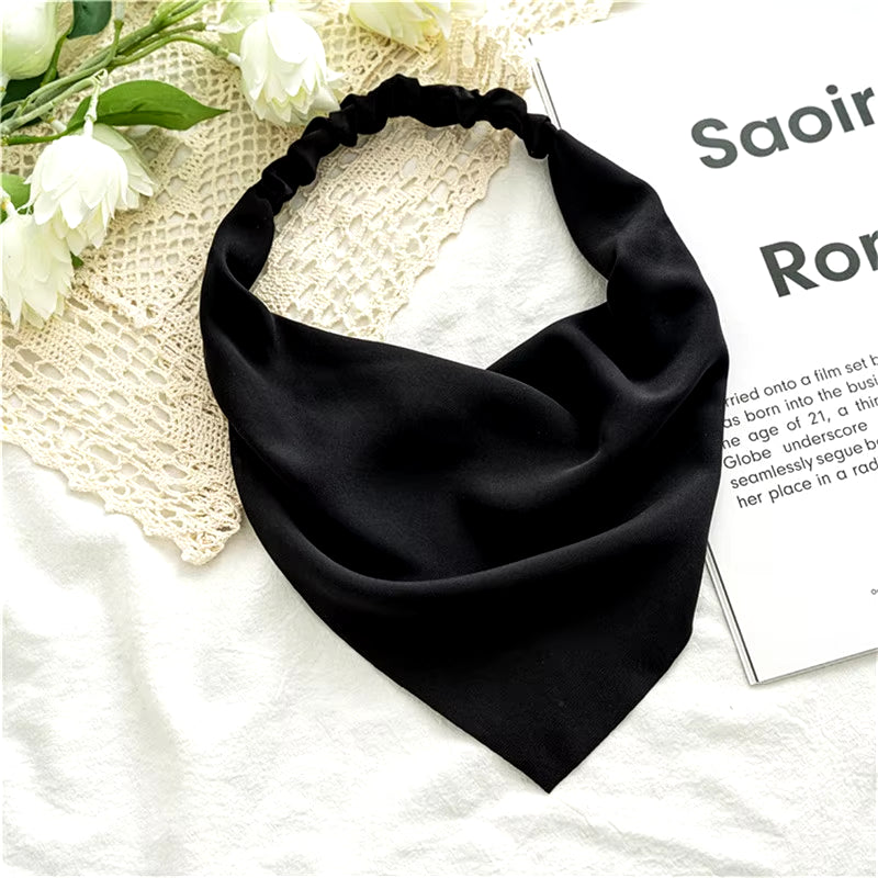 Woman Girls Solid Summer Head Scarf Chiffon Triangle Bandanas Women Elastic Hairband Hair Accessories Headwear Ornaments