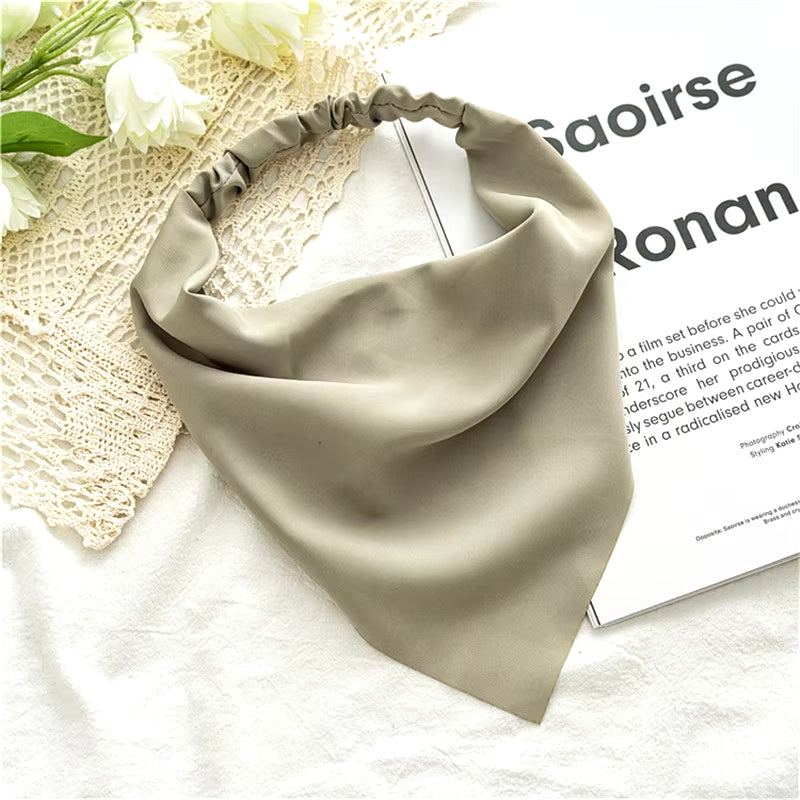 Woman Girls Solid Summer Head Scarf Chiffon Triangle Bandanas Women Elastic Hairband Hair Accessories Headwear Ornaments