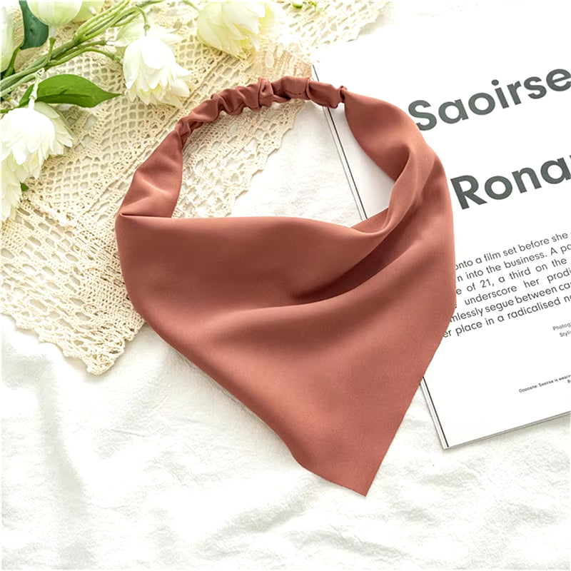 Woman Girls Solid Summer Head Scarf Chiffon Triangle Bandanas Women Elastic Hairband Hair Accessories Headwear Ornaments