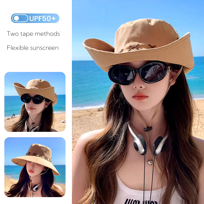 Women'S Wide Brim Sun Hat, Anti-Uv Protection, Hiking Fisherman Cap, Fold, Summer Solid Beach Hat,Double Sided Sun Hat, UPF 50 +