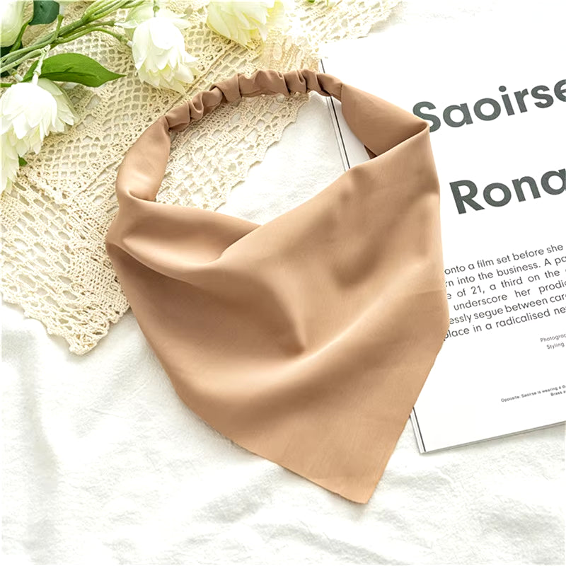 Woman Girls Solid Summer Head Scarf Chiffon Triangle Bandanas Women Elastic Hairband Hair Accessories Headwear Ornaments