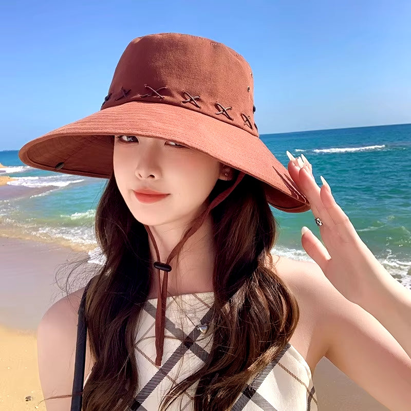 Women'S Wide Brim Sun Hat, Anti-Uv Protection, Hiking Fisherman Cap, Fold, Summer Solid Beach Hat,Double Sided Sun Hat, UPF 50 +