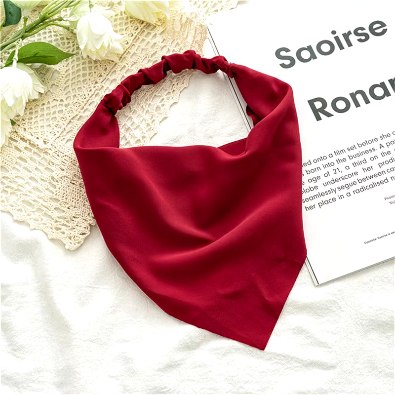 Woman Girls Solid Summer Head Scarf Chiffon Triangle Bandanas Women Elastic Hairband Hair Accessories Headwear Ornaments